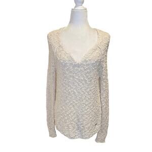 ABERCROMBIE & FITCH Open Knit Cream Deep V‎ Oversized Sweater Size XS